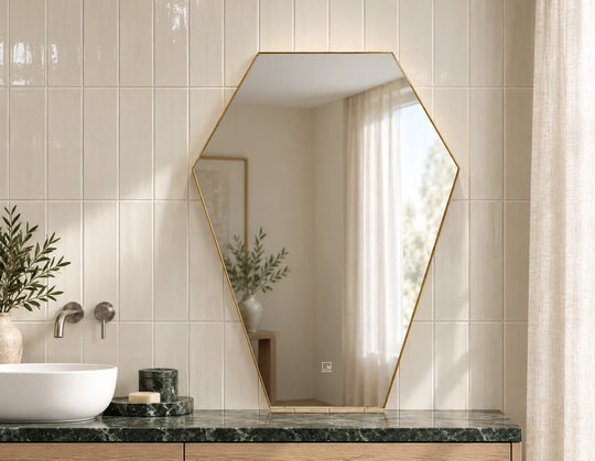 Frameless Hexagon Backlit LED Mirror — full product view; KS-2003