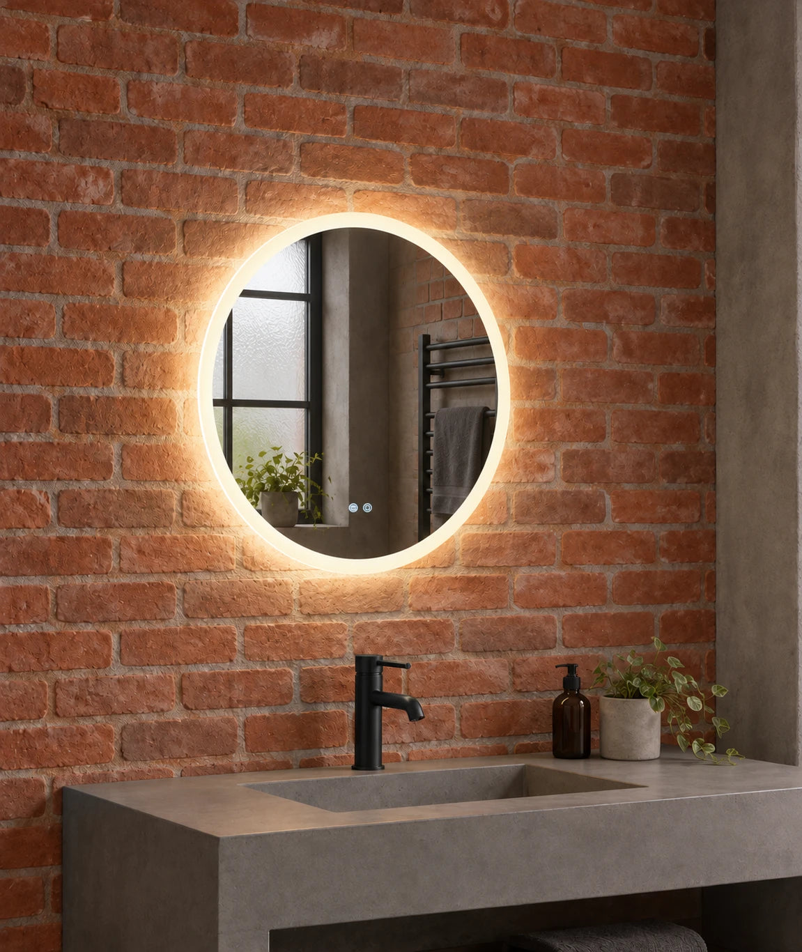 Frameless Round Backlit LED Bathroom Mirror — catalog detail view; KS-010-1003