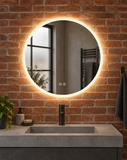 Frameless Round Backlit LED Bathroom Mirror — full product view; KS-010-1003