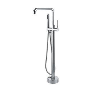 Chrome freestanding tub faucet with round column, right-angle tube spout, vertical pin lever and handheld — SANIKB SF574 12 01 2