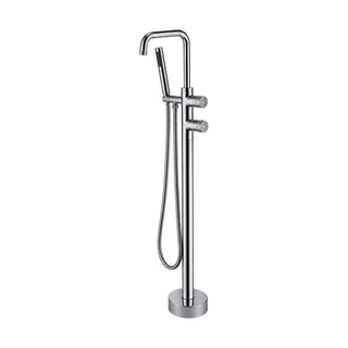 Chrome thermostatic freestanding tub faucet with inverted-U tube spout, two knobs and stick hand shower — SANIKB SF572C 12 01 1