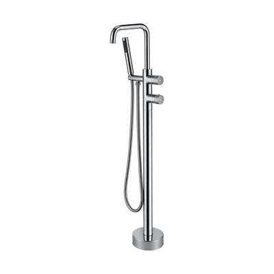 Chrome thermostatic freestanding tub faucet with inverted-U tube spout, two knobs and stick hand shower — SANIKB SF572C 12 01 1