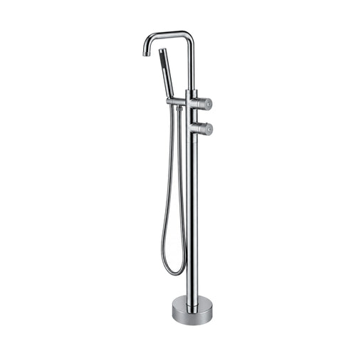 Chrome thermostatic freestanding tub faucet with inverted-U tube spout, two knobs and stick hand shower — SANIKB SF572C 12 01 1