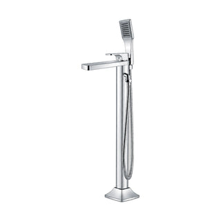 Chrome freestanding tub faucet with tapered square column, long flat spout, flat lever and handheld — SANIKB DL-08 415-CP