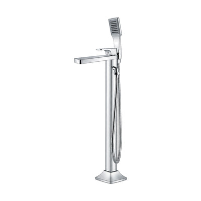 Chrome freestanding tub faucet with tapered square column, long flat spout, flat lever and handheld — SANIKB DL-08 415-CP