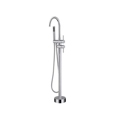 Polished chrome freestanding tub faucet for bathroom, stainless steel body, gooseneck spout with handheld shower — SANIKB FYF-9103-3.