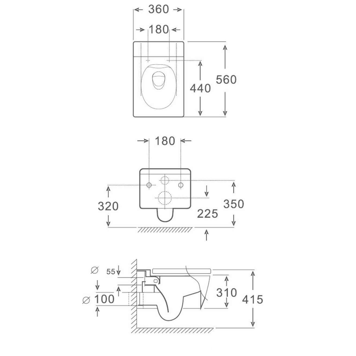 SANIKB FT-133 wall-hung toilet dimension drawing, 560 × 360 × 310 mm