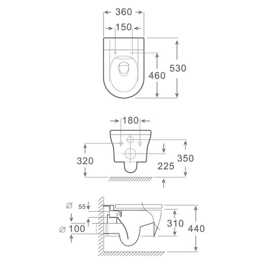 SANIKB FT-177 wall-hung toilet dimension drawing, 530 × 360 × 310 mm