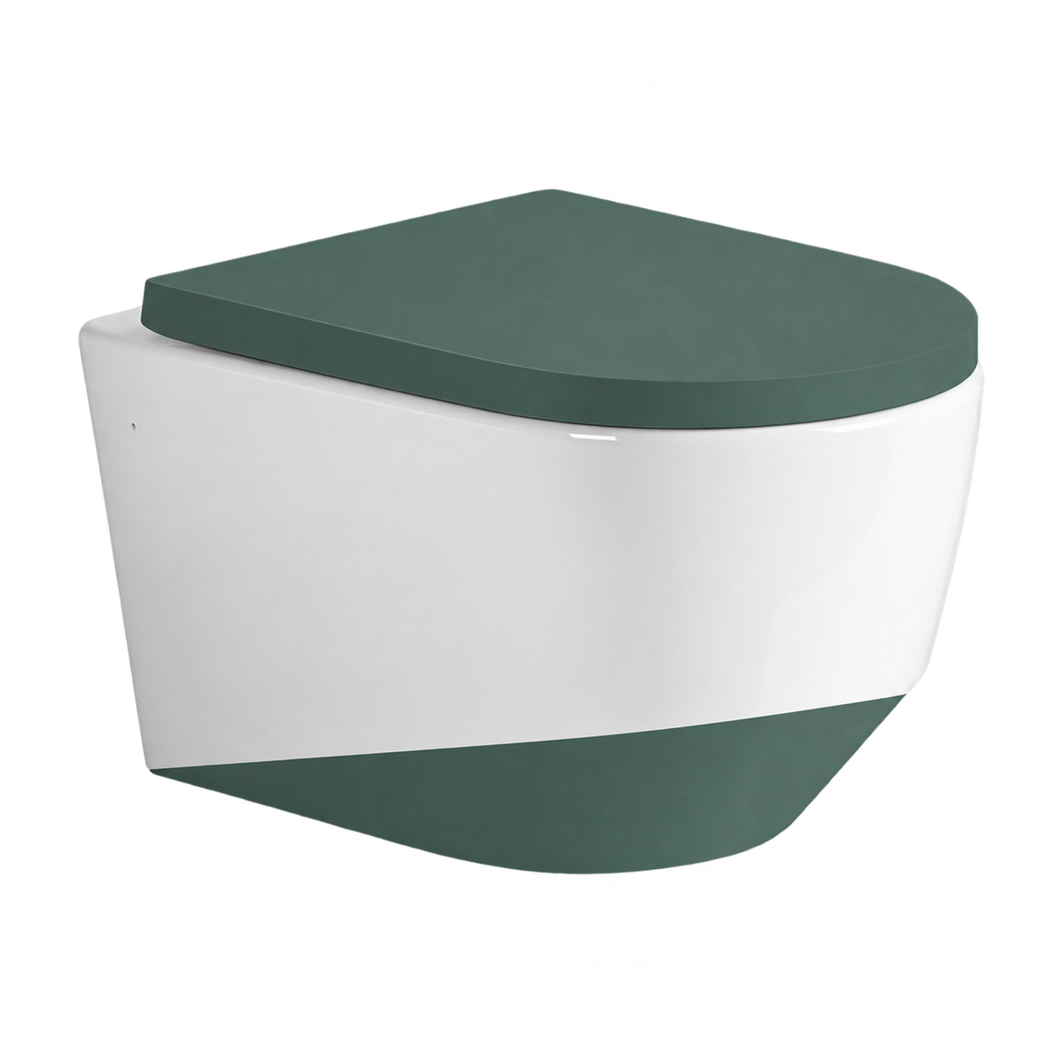 SANIKB FT-251 ceramic wall-hung toilet, white body with matt dark green lid and lower finish