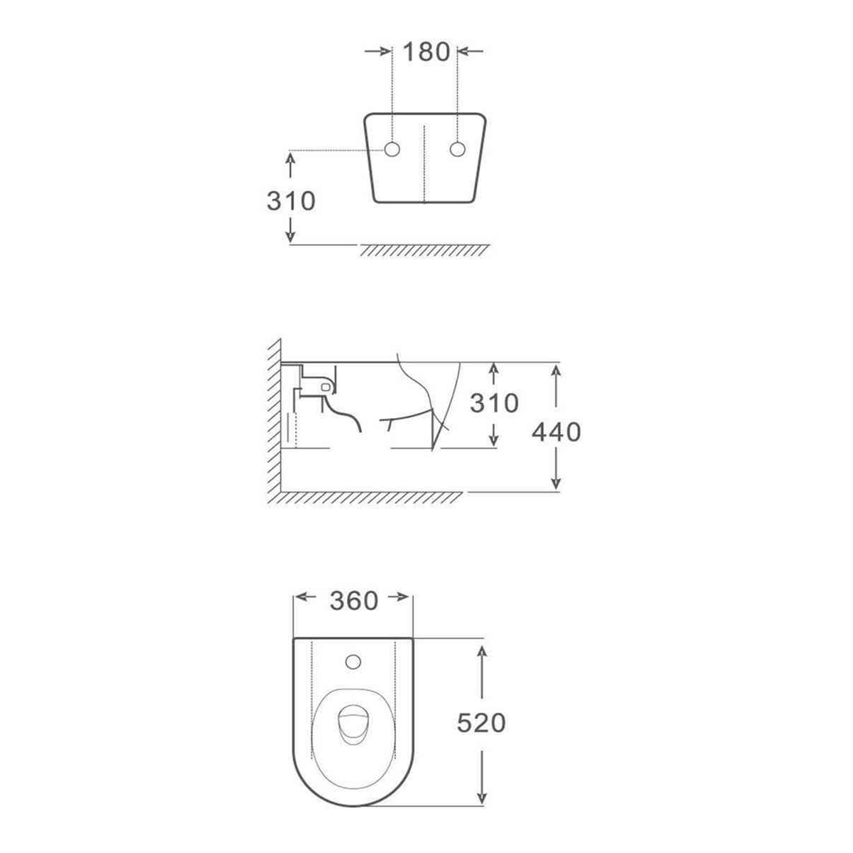 SANIKB FT-276 bidet dimension drawing, 520 × 360 × 310 mm