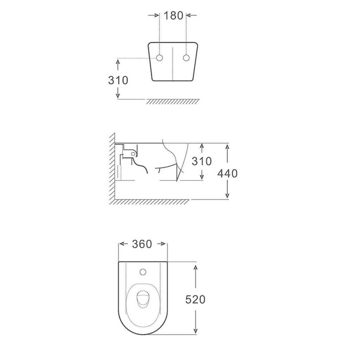 SANIKB FT-277 bidet dimension drawing, 520 × 360 × 310 mm