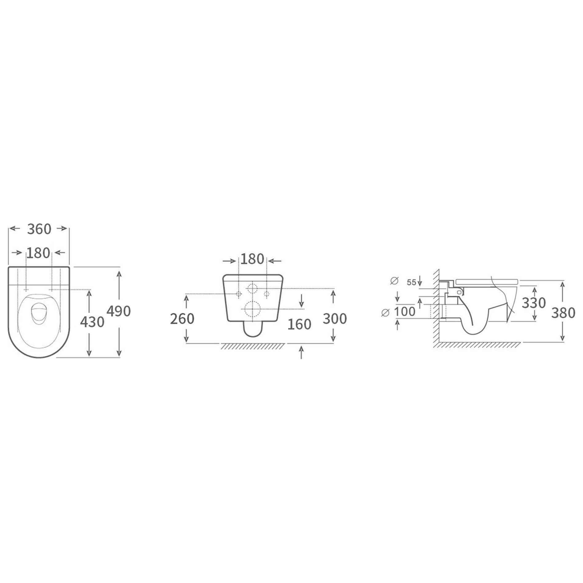 SANIKB FT-706 wall-hung toilet dimension drawing, 490 × 360 × 330 mm