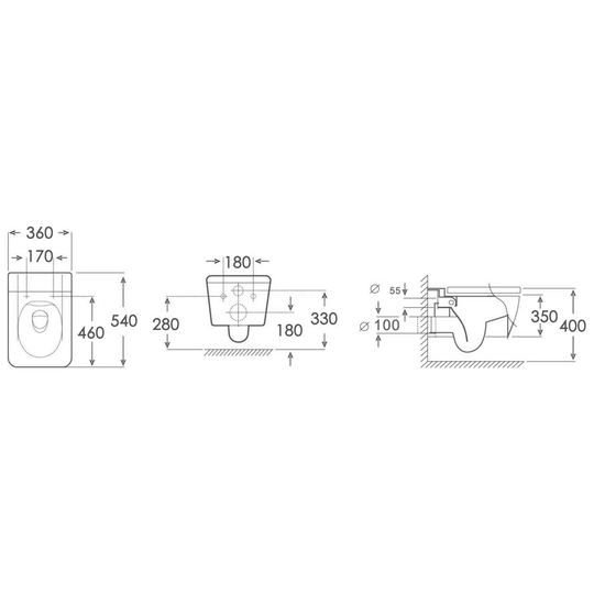 SANIKB FT-824BF wall-hung toilet dimension drawing, 540 × 360 × 350 mm