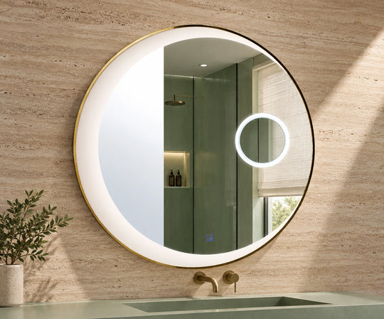 Gold Round LED Mirror with Circular Inset — full product view; KS-2007