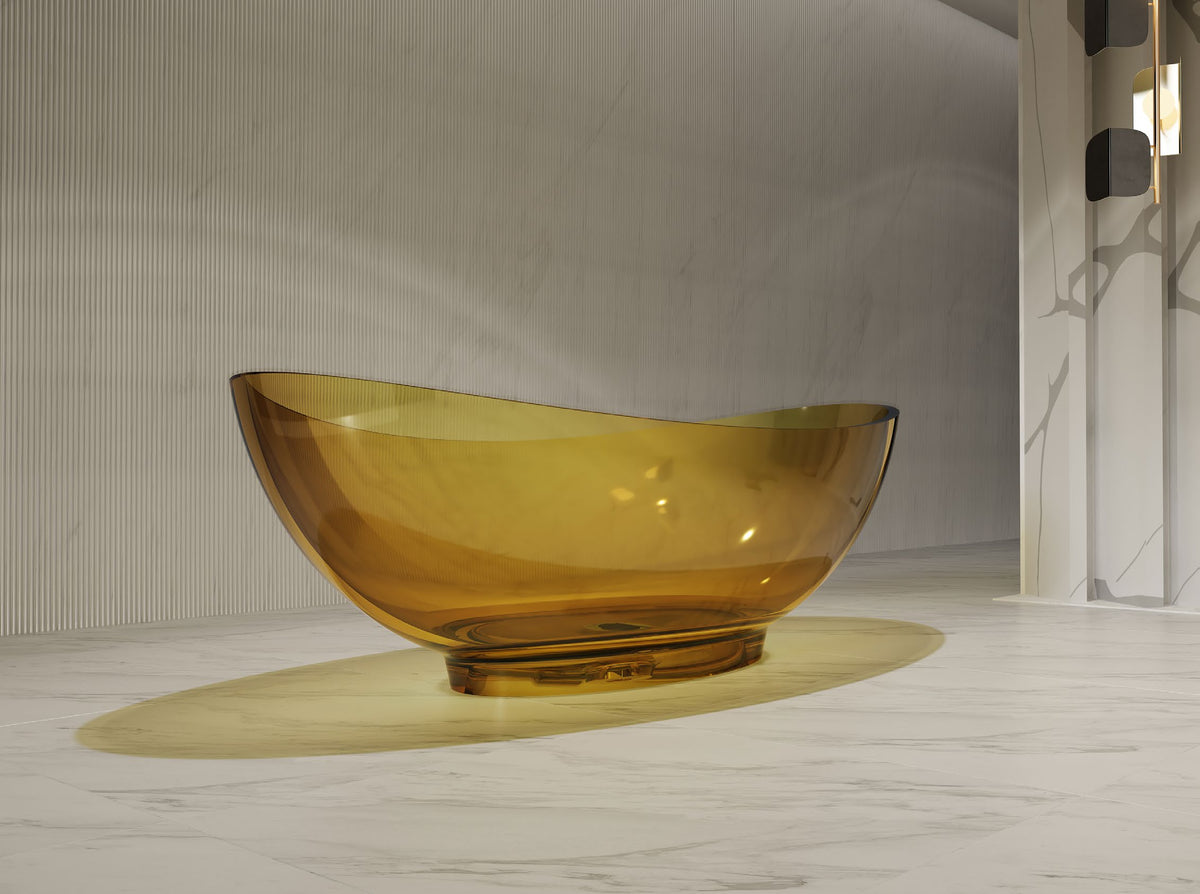 Golden Oval Transparent Bathtub on Pedestal Base; original factory model XA-8805T catalogue detail view 2