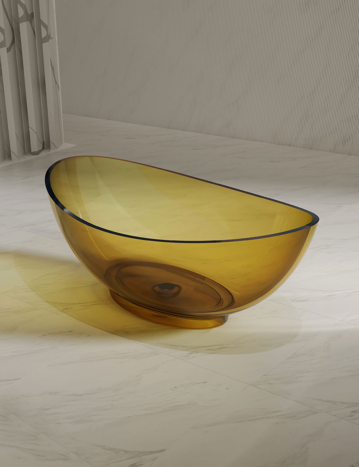 Golden Oval Transparent Bathtub on Pedestal Base; original factory model XA-8805T complete product view