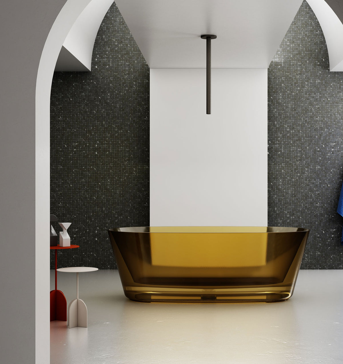Golden Rounded Rectangle Transparent Bathtub; original factory model XA-8831T complete product view