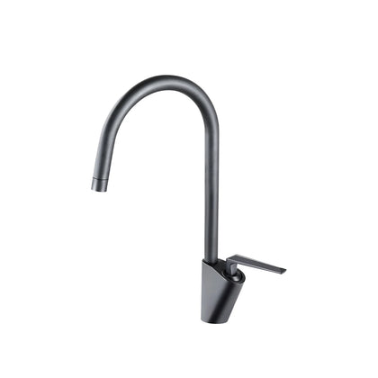 Gunmetal grey gooseneck kitchen faucet, brass, curved high-arc spout, single lever — SANIKB FYF-05058.