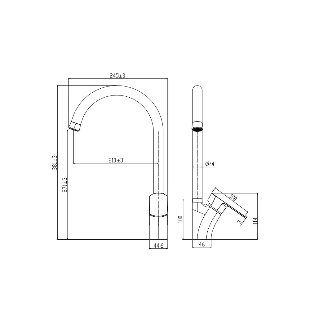 Dimensioned spec drawing for SANIKB FYF-05055 gooseneck kitchen faucet