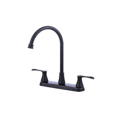 Oil-rubbed bronze gooseneck kitchen faucet, brass body, two lever handles and high-arc spout — SANIKB FYF-05019.
