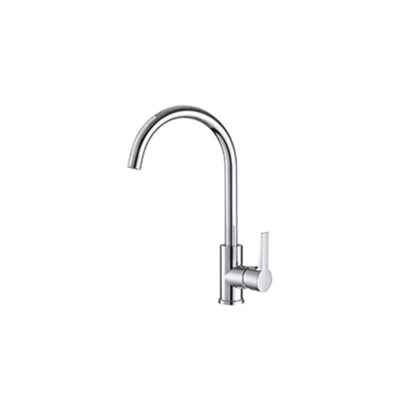 Polished chrome gooseneck kitchen faucet, brass body, high-arc curved spout with side lever — SANIKB FYF-05149.