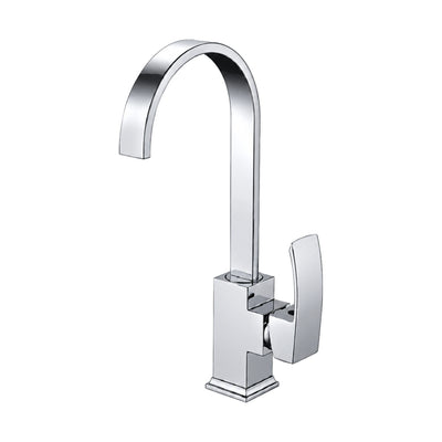 Chrome kitchen faucet with square block body, tall arched flat ribbon spout and curved side lever — SANIKB DL-05 086-CP
