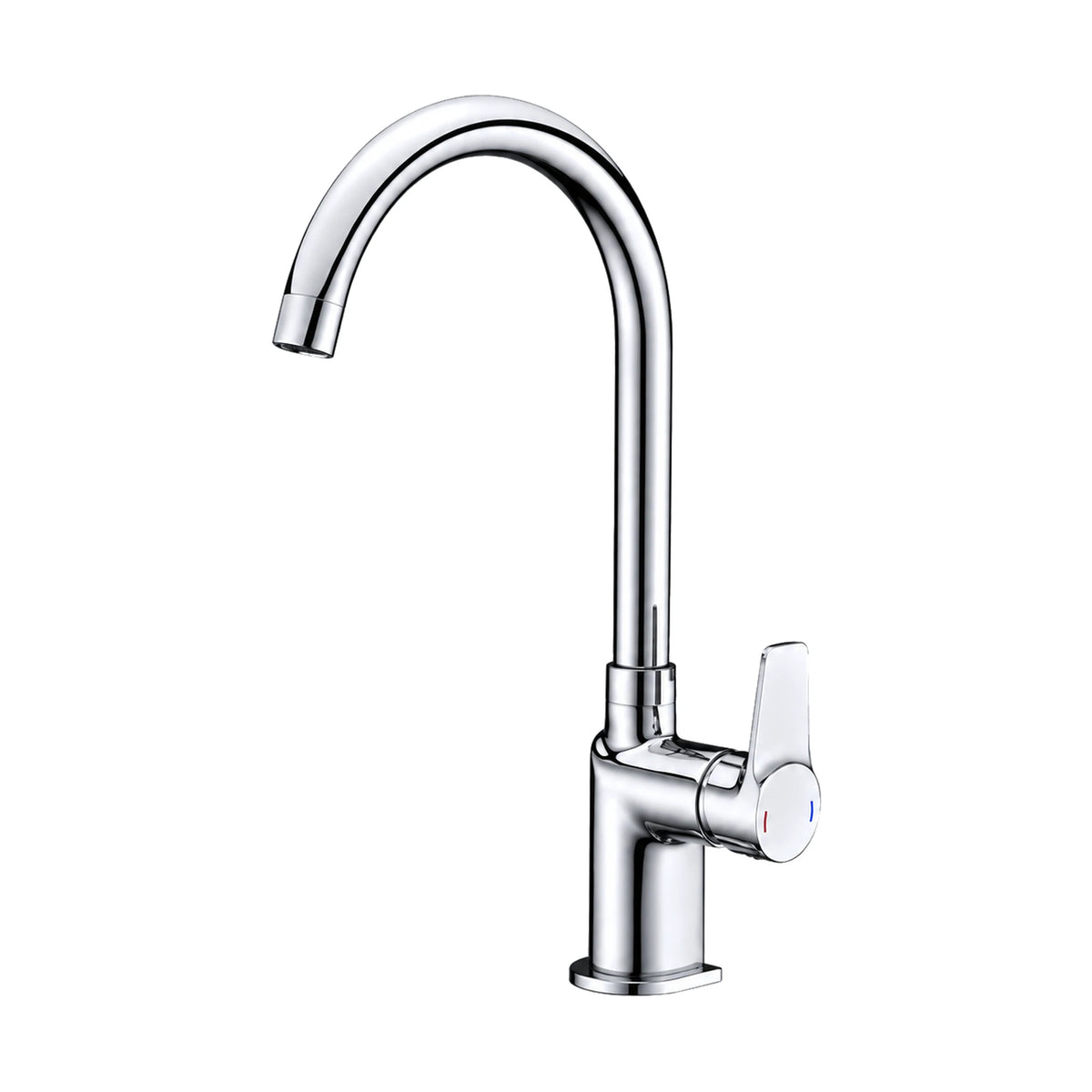 Chrome gooseneck kitchen faucet with round body, tall narrow C-shaped tube spout and single side lever — SANIKB DL-05 008-CP