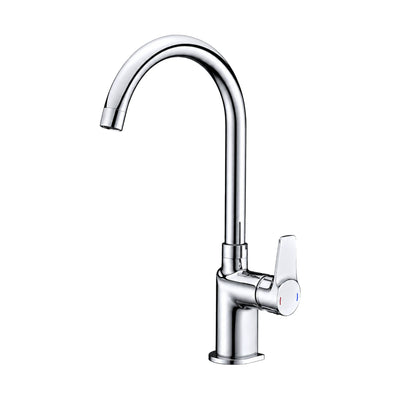 Chrome gooseneck kitchen faucet with round body, tall narrow C-shaped tube spout and single side lever — SANIKB DL-05 008-CP