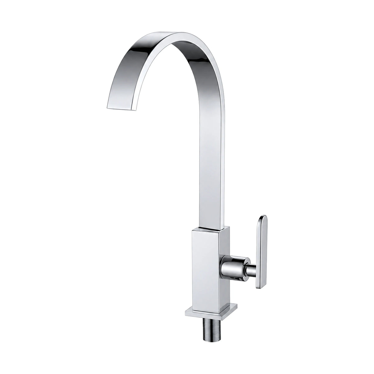 Chrome cold water kitchen faucet with square body, flat rectangular spout in a tall arc, threaded tail — SANIKB DL-02 404-CP