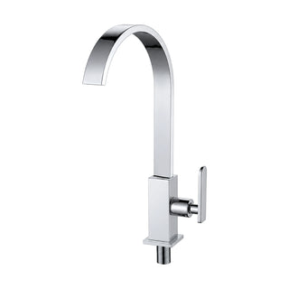 Chrome cold water kitchen faucet with square body, flat rectangular spout in a tall arc, threaded tail — SANIKB DL-02 404-CP