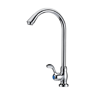 Chrome cold water gooseneck kitchen faucet with curved wing lever, tall C-shaped tube and base nut — SANIKB DL-02 405-CP