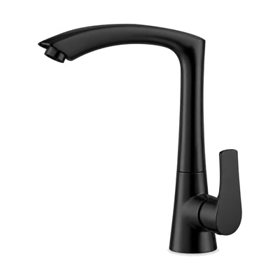 Matte Black — Matte black kitchen faucet with tall slim body, arched spout with flattened tip and flat blade lever — SANIKB DL-05 007-BK