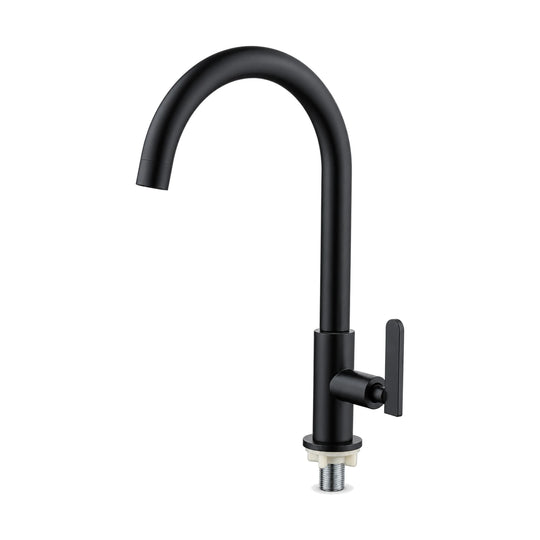 Matte Black — Matte black cold water gooseneck kitchen faucet with round body, high C-shaped tube and threaded tail — SANIKB DL-02 402-BK