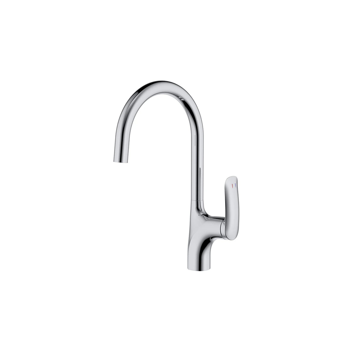 Polished chrome gooseneck kitchen faucet, stainless steel body, tall curved high-arc spout — SANIKB FYF-05013.