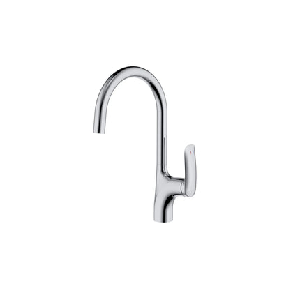 Polished chrome gooseneck kitchen faucet, stainless steel body, tall curved high-arc spout — SANIKB FYF-05013.