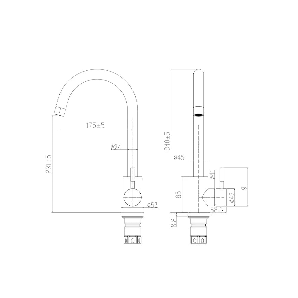Dimensioned spec drawing for SANIKB FYF-05054 gooseneck kitchen faucet.