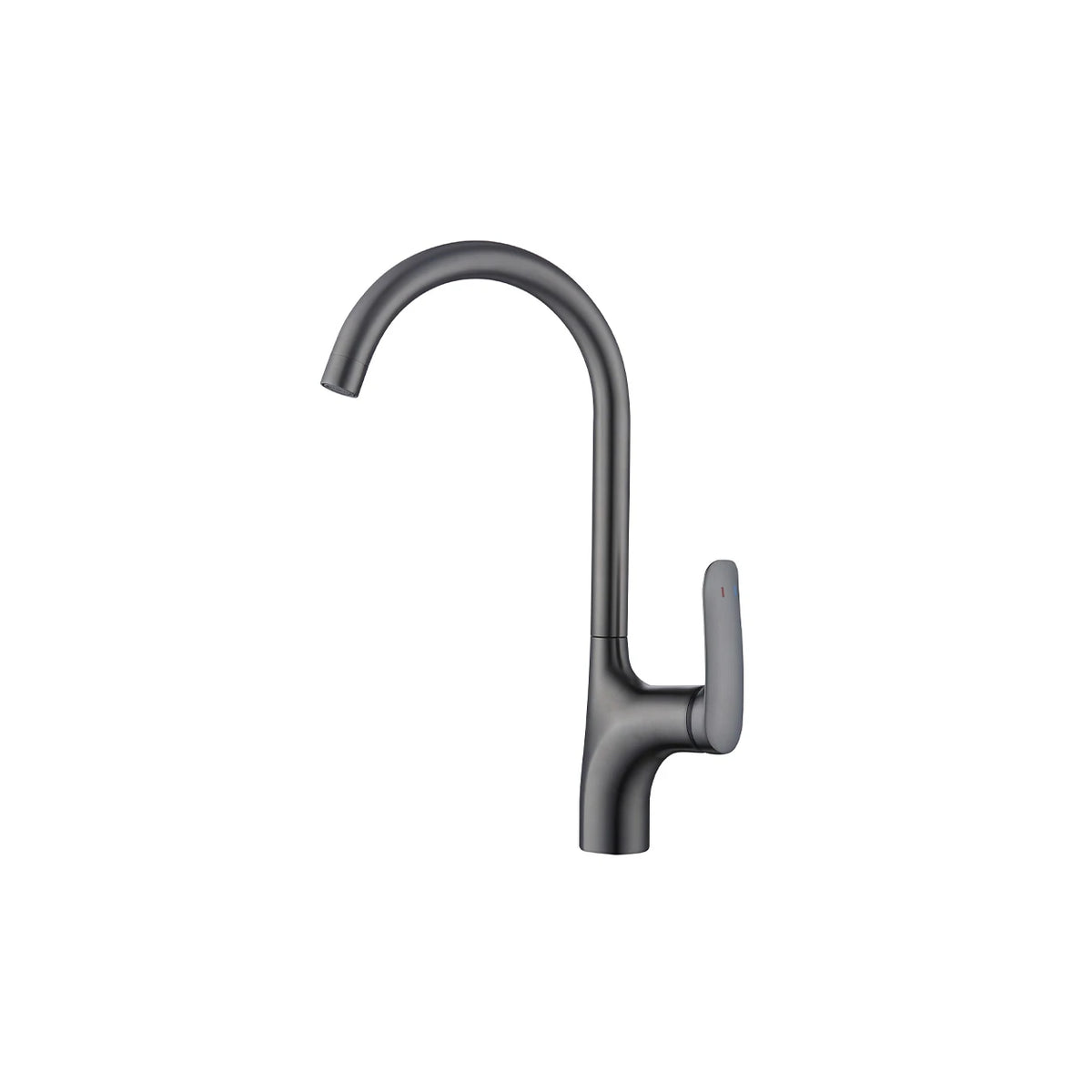 Gunmetal grey gooseneck kitchen faucet, stainless steel body, high-arc spout with side lever — SANIKB FYF-05013.