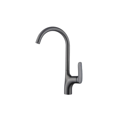 Gunmetal grey gooseneck kitchen faucet, stainless steel body, high-arc spout with side lever — SANIKB FYF-05013.