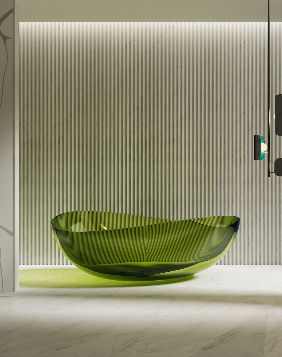 Green Asymmetric Transparent Bathtub; original factory model XA-8819T complete product view