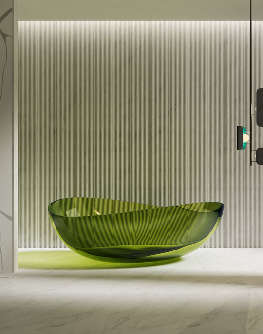 Green Asymmetric Transparent Bathtub; original factory model XA-8819T complete product view