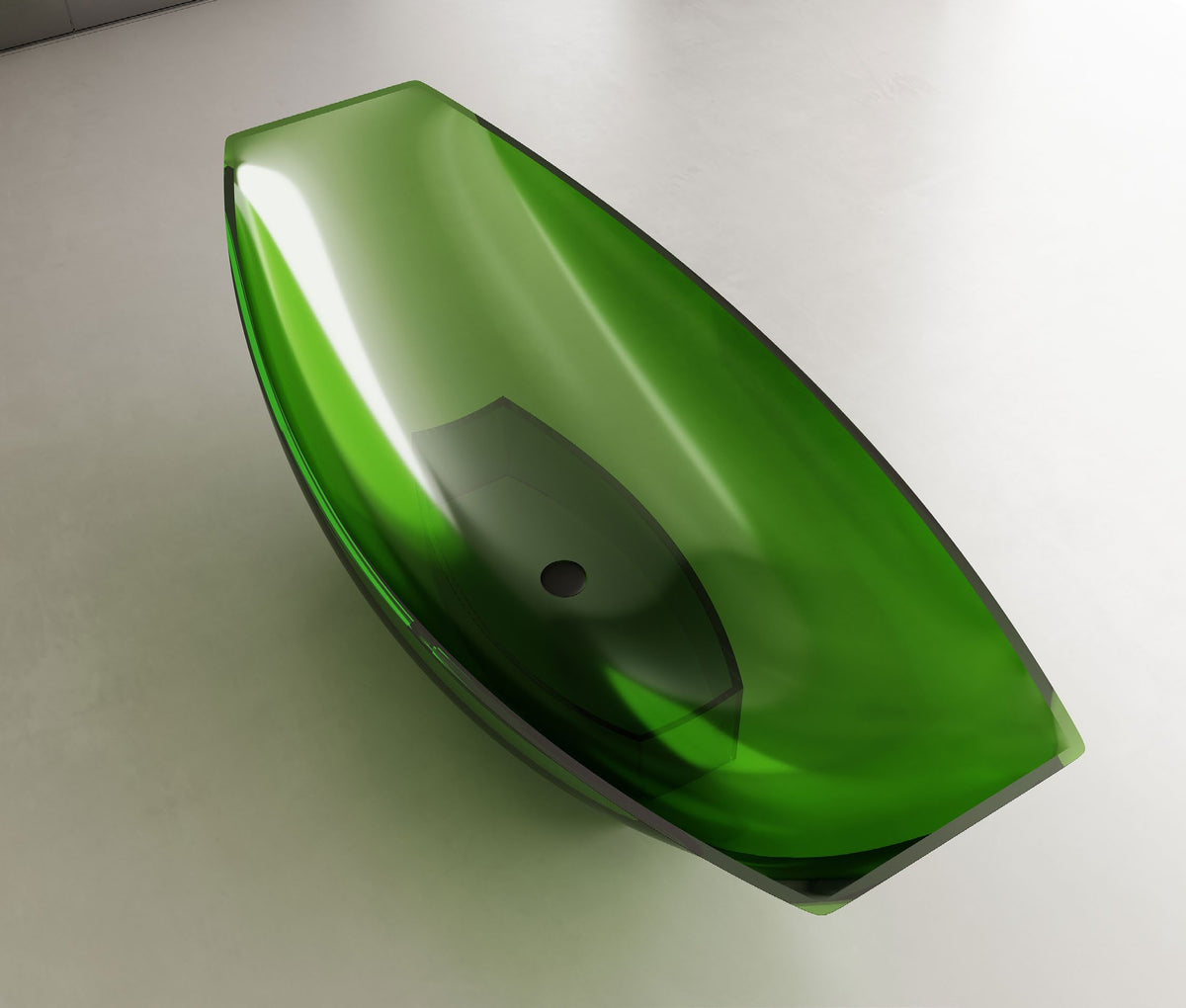 Green Curved Transparent Bathtub on Central Base; original factory model TW-8991T catalogue detail view 2