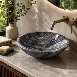 Green Marble Polished Round Vessel Basin 16.5×5.5