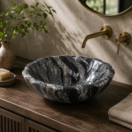Green Marble Round Vessel Basin 16.5×5.5