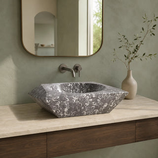 Grey Fossil Limestone Oval Vessel Basin 17.3×5.1