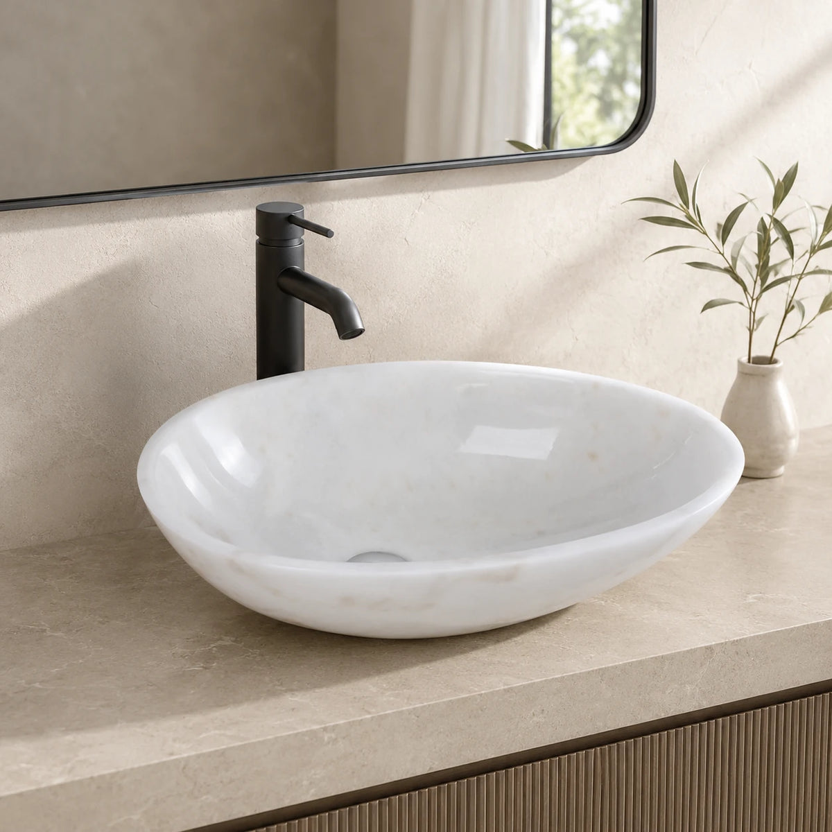 Guangxi White Marble Oval Vessel Basin 23.6×13.8