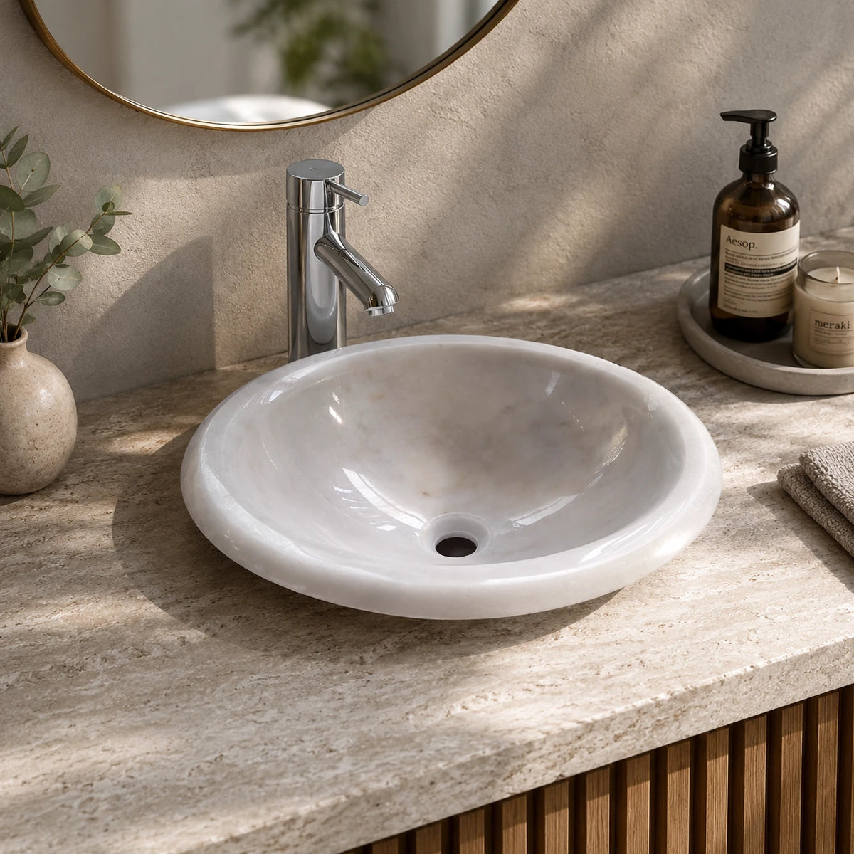 Guangxi White Marble Oval Vessel Basin 18.5×18.5