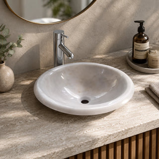 Guangxi White Marble Oval Vessel Basin 18.5×18.5
