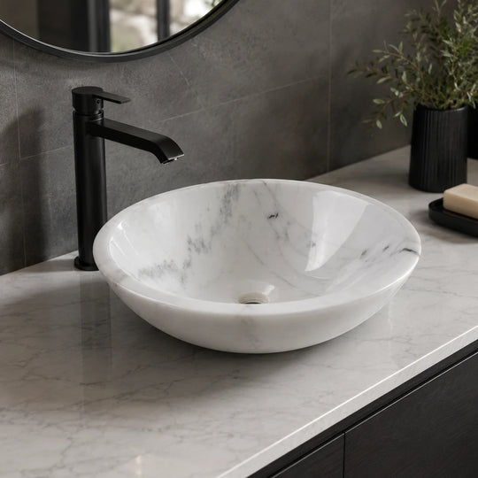 Guangxi White Marble Round Vessel Basin 16.5×5.5