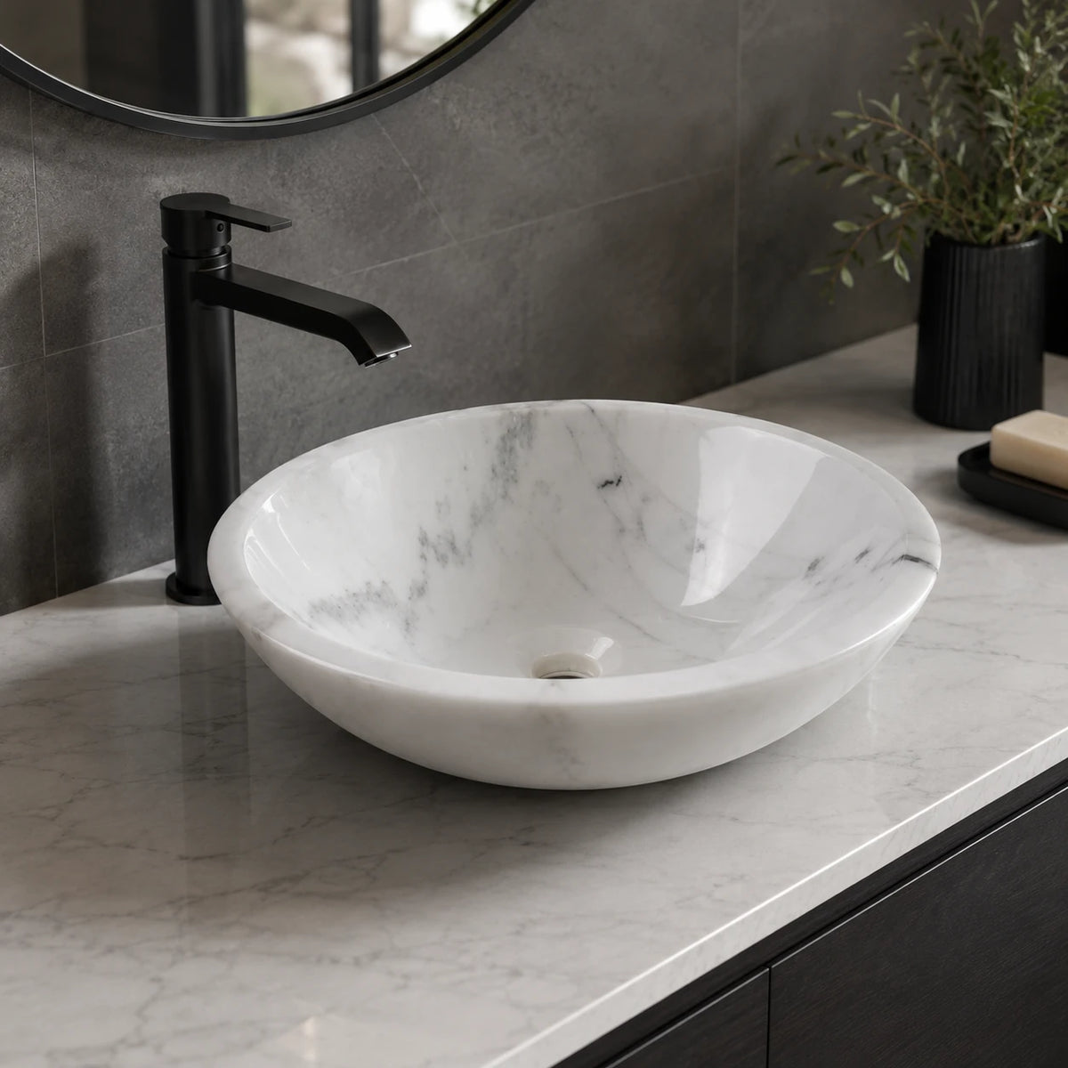 Guangxi White Marble Round Vessel Basin 16.5×5.5