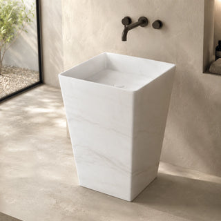 Guangxi White Marble Tall Square Pedestal Basin